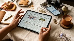 Person reading a Marathi digital newspaper e-paper edition on a tablet