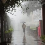 person walking in the rain